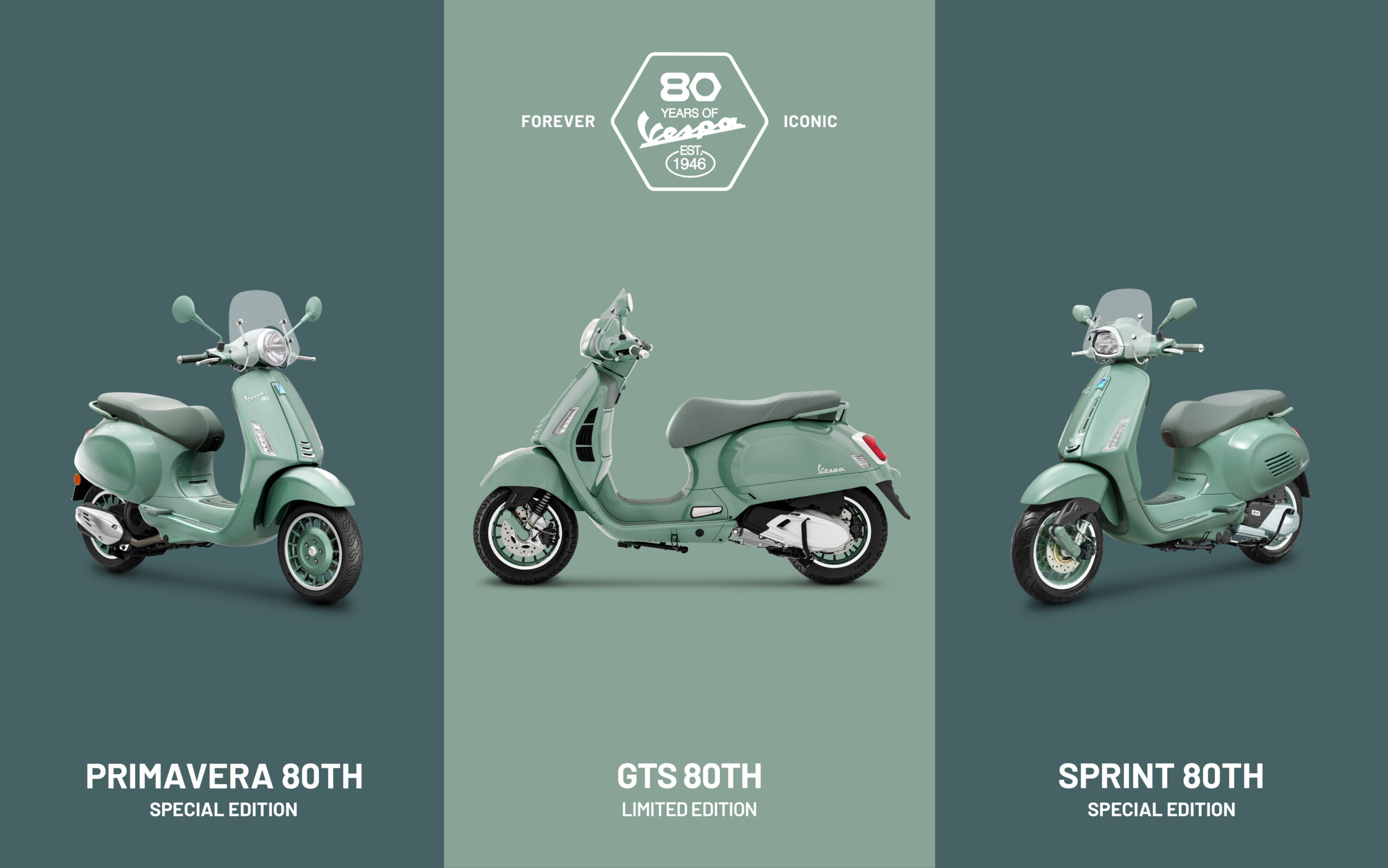 เวสป้าฉลองครบรอบ 80 ปีครั้งยิ่งใหญ่!  เปิดตัว VESPA 80TH คอลเลกชันสุดพิเศษ บน 3 รุ่นสุดฮิต  ที่มาทั้ง Limited Edition และ Special Edition  เวสป้าตอกย้ำตำนานสกู๊ตเตอร์ตัวจริงจากอิตาลี ปลดล็อกหน้าประวัติศาสตร์ครั้งใหม่  ร่วมฉลองครบรอบ 80 ปีอย่างยิ่งใหญ่กับ “VESPA 80TH ” นำโดย GTS 300 ในแบบ Limited Edition  และยิ่ง Exclusive กับ GTS Limited Edition Touring เพียง 20 คัน ในประเทศไทย  พร้อมสองรุ่นยอดฮิตดีไซน์พิเศษอย่าง Sprint 80th และ Primavera 80th