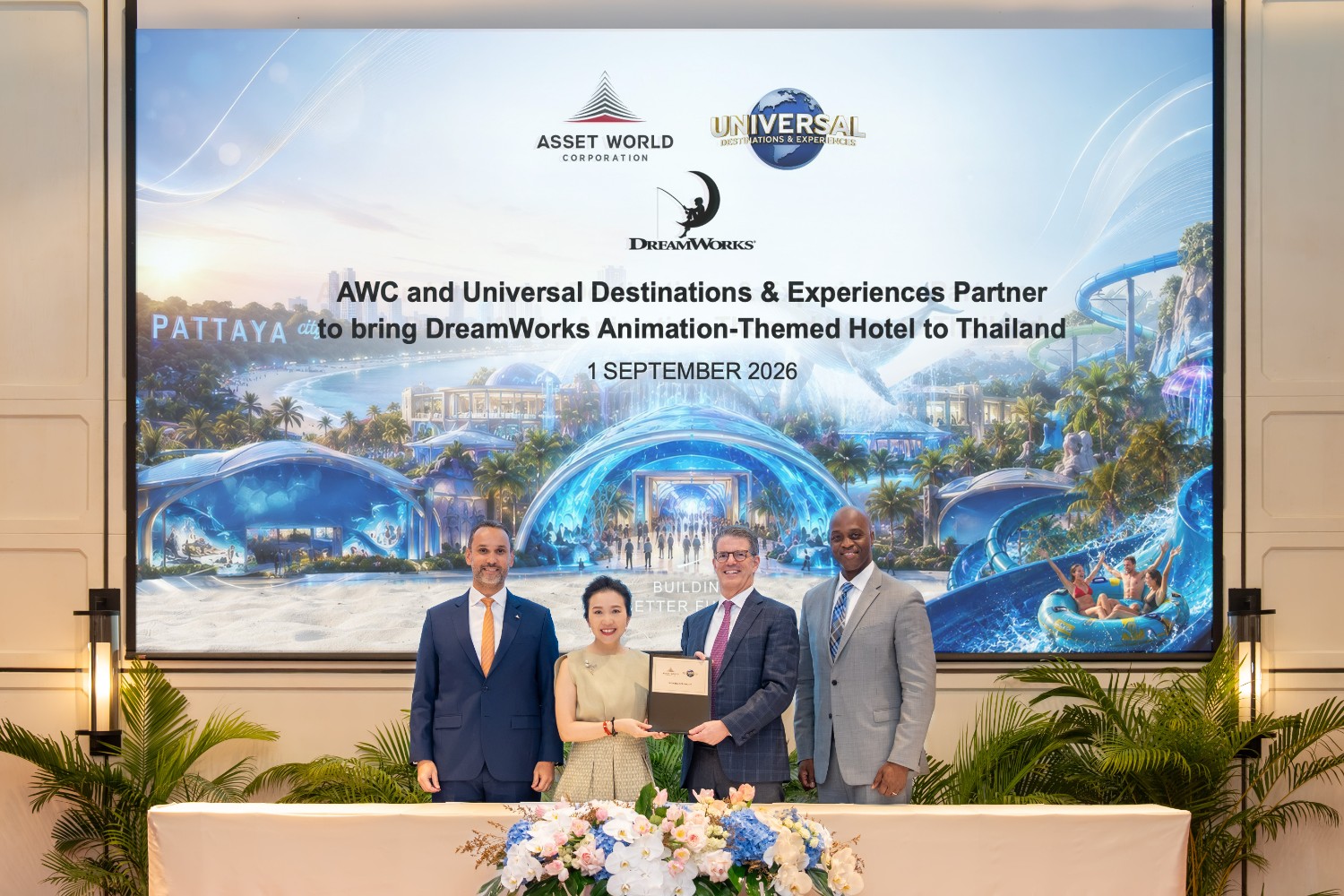 AWC ผนึก Universal Destinations & Experiences ต่อยอดความร่วมมือวางแผน  เปิดตัวโรงแรมธีม DreamWorks Animation แห่งแรกของไทย ที่ Aquatique พัทยา  เสริมแกร่งให้โครงการแฟลกชิป “Aquatique” สู่การเป็นจุดหมายปลายทาง การท่องเที่ยวระดับโลกด้านความบันเทิงสำหรับครอบครัว