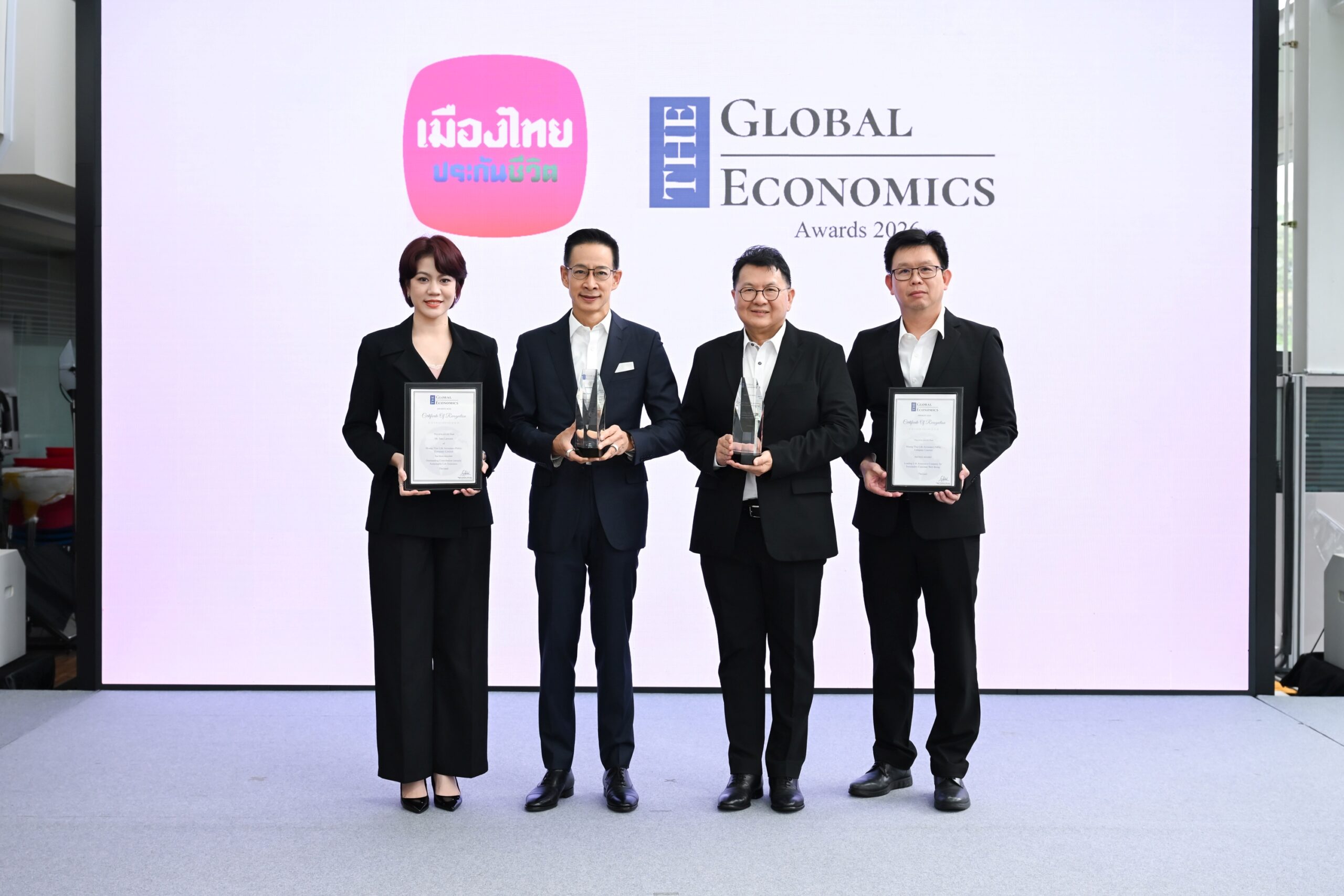 เมืองไทยประกันชีวิต คว้า 2 รางวัลใหญ่ระดับสากล  จาก The Global Economic Awards 2026  ตอกย้ำความเป็นผู้นำด้านความยั่งยืนและการสร้างความสุขอย่างแท้จริง