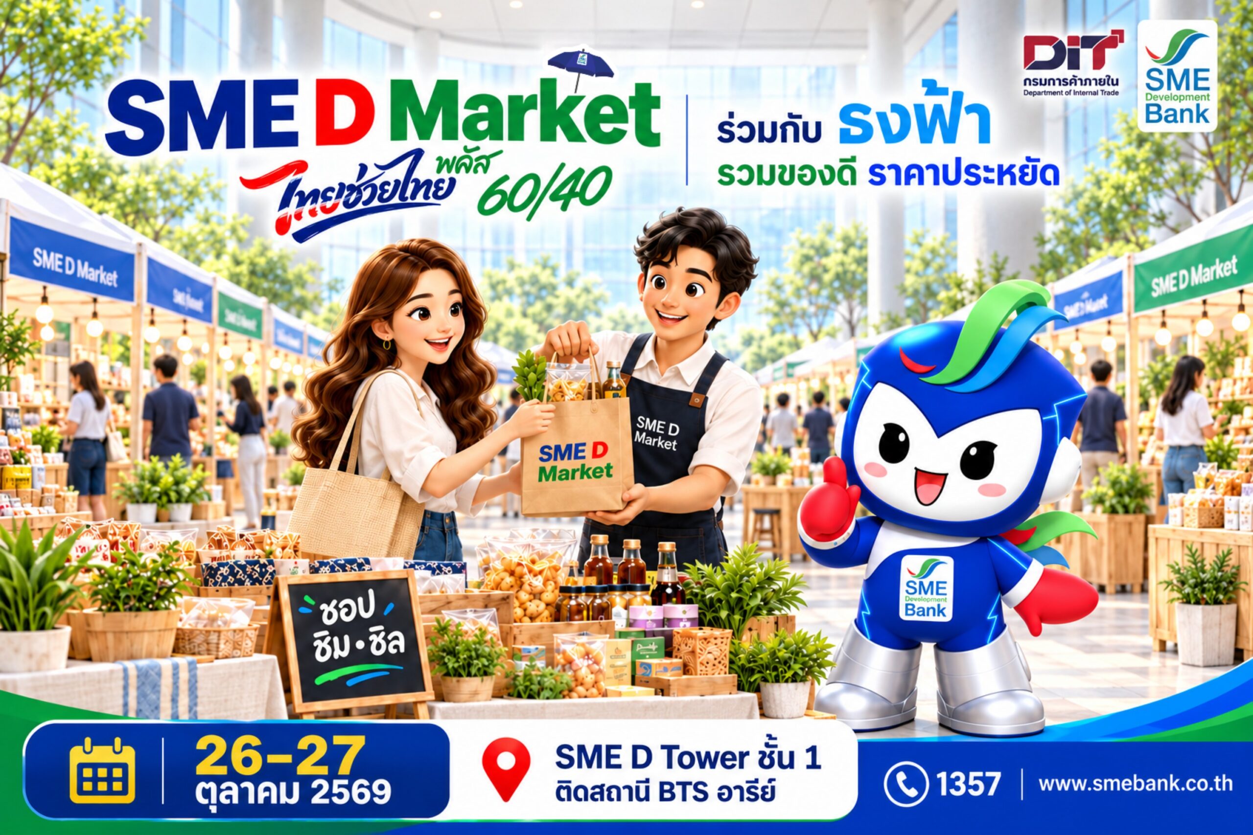SME D Bank ผนึก กรมการค้าภายใน จัดใหญ่ “SME D Market” 26-27 ต.ค.  ชวนชอป ‘ไทยช่วยไทย พลัสฯ’ ลดค่าครองชีพประชาชน สร้างรายได้เอสเอ็มอีไทย