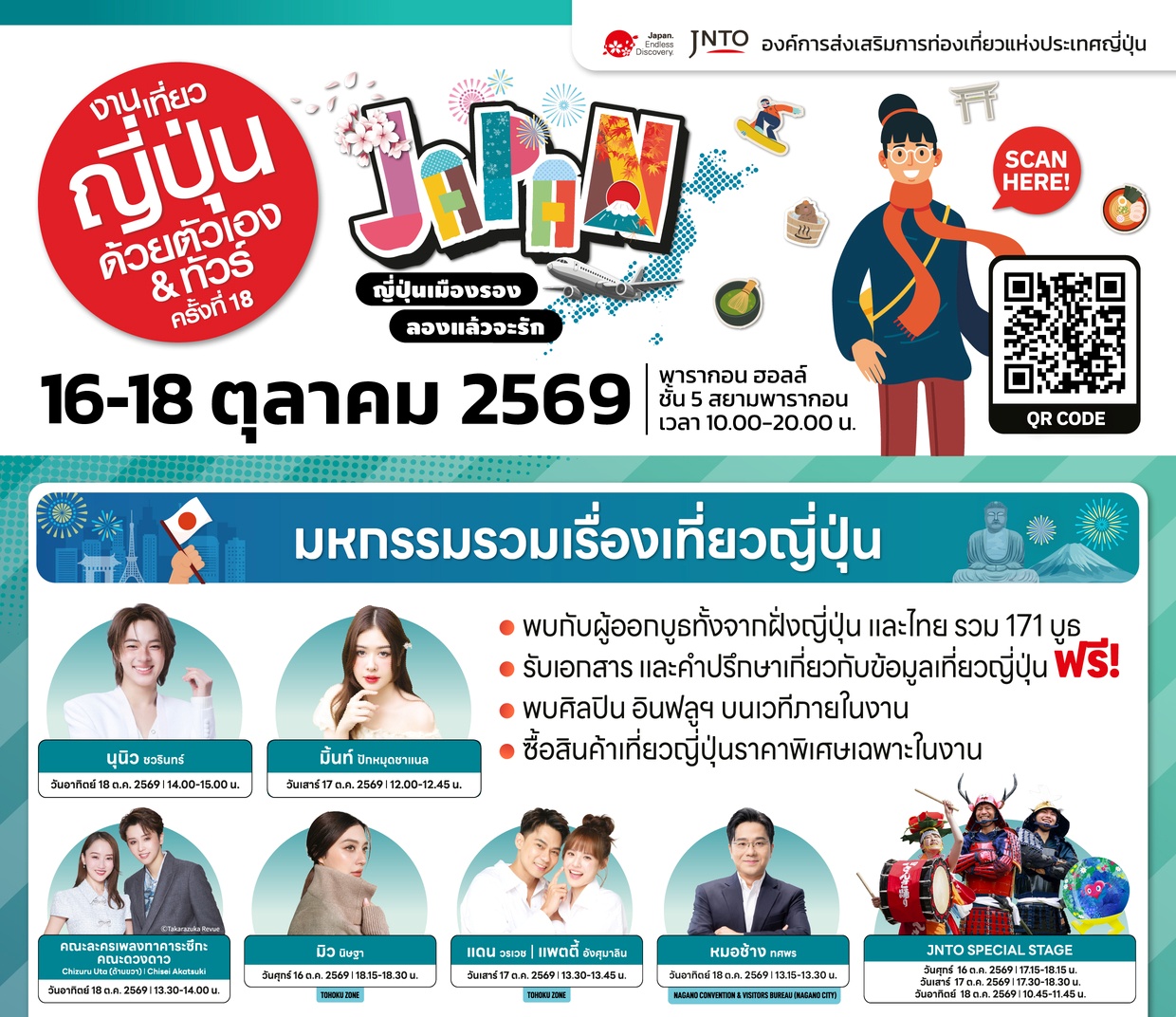 เปิดประสบการณ์เที่ยวเมืองรองญี่ปุ่น! “งานเที่ยวญี่ปุ่นด้วยตัวเอง & ทัวร์ ครั้งที่ 18” วันที่ 16-18 ต.ค. 69 พารากอนฮอลล์ พร้อมจัดเต็มทอล์คโชว์พิเศษ นำโดย “นุนิว”  “คณะละครเพลงทาคาระซึกะ” และศิลปิน-อินฟลูเอนเซอร์ ชื่อดังอีกมากมาย